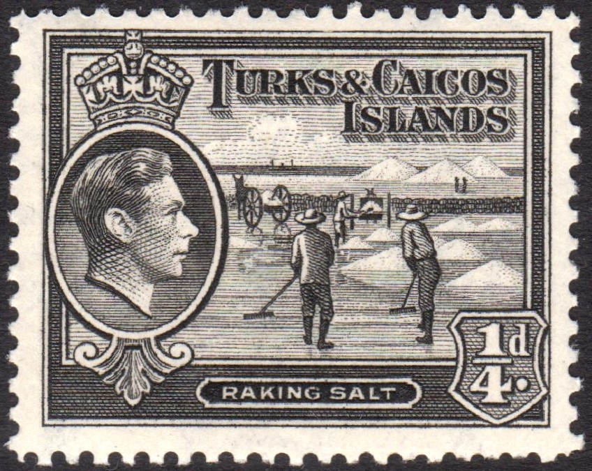 Foto fra Turks & Caicos, Turks- og Caicosøyene – Turks and Caicos Islands raking salt stamp 1938