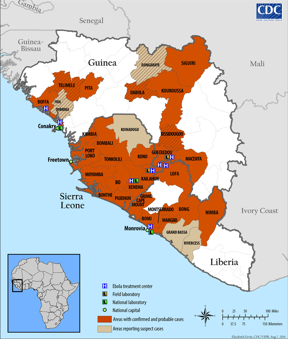 Foto fra Sierra Leone – Guinea Liberia Sierra Leone Ebola Map August 8