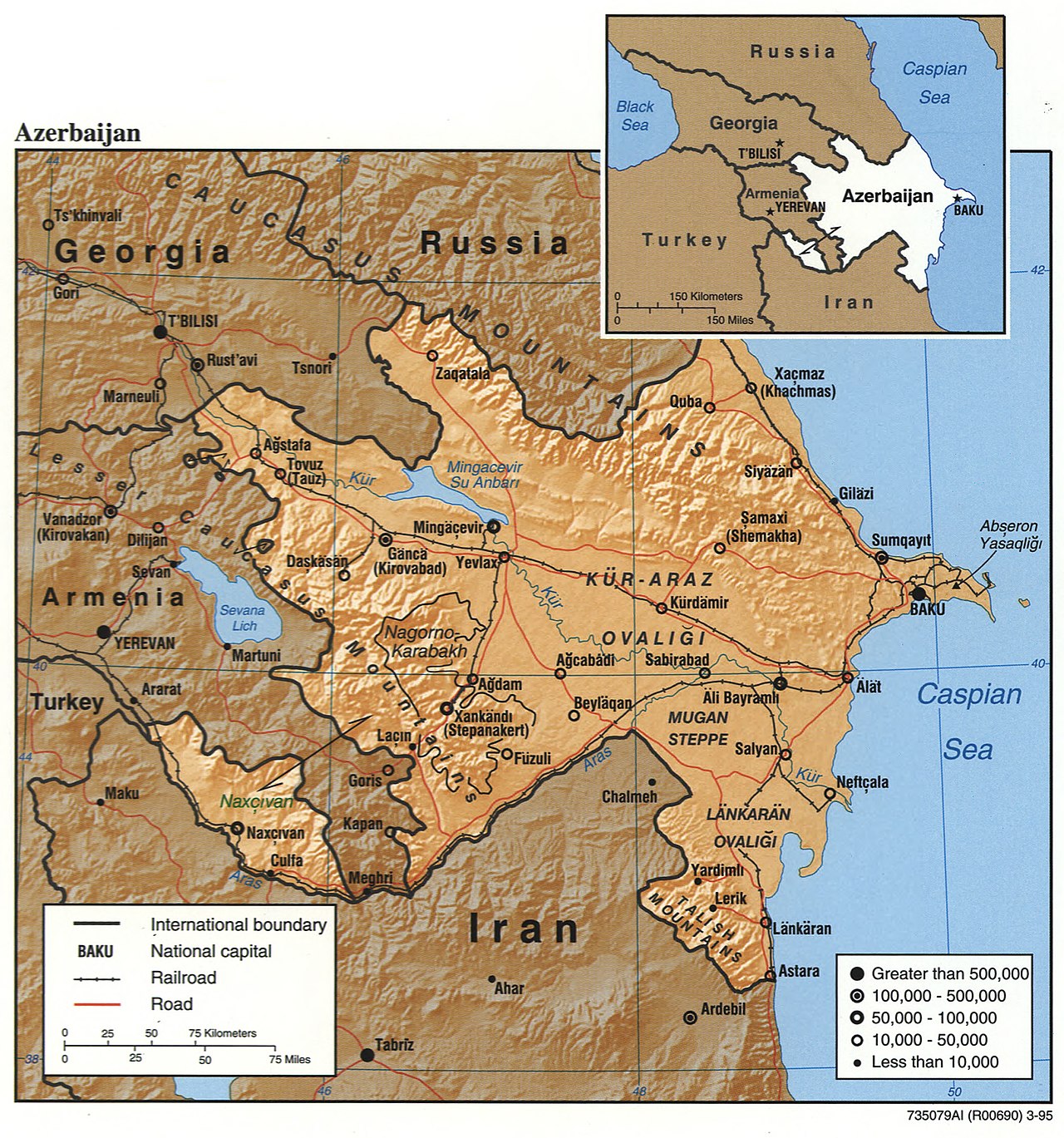 Foto fra Aserbaidjan, Aserbajdsjan – Azerbaijan 1995 CIA map